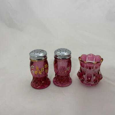 .113. Vintage | Hand-Painted Cranberry | Salt & Pepper | Toothpick