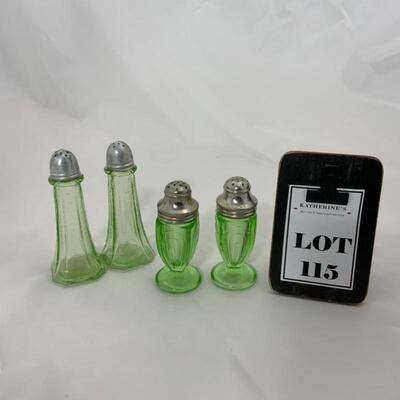 .115. Antique | Depression Glass Salt & Pepper Shakers | Green