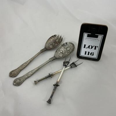 .116. Sheffield Salad Servers & Two Pickle Servers