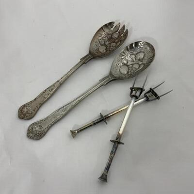 .116. Sheffield Salad Servers & Two Pickle Servers