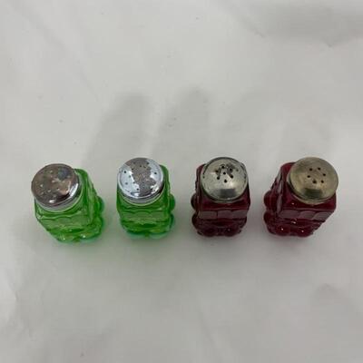 .122. Vintage | HEAVY | Green Opalescent | Ruby | Salt & Pepper Shakers