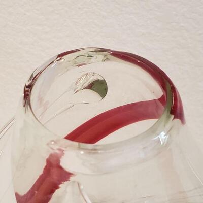 Lot 18: (2) Red & White Swirl Glass Vases