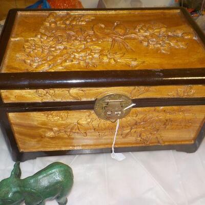 Treasure/ Jewlery Chest 12in x 10 x 6 Hand Carved Wood.