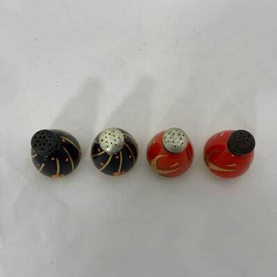 .125. Antique | Sterling Tops | Orange & Black Gilded Salt & Peppers
