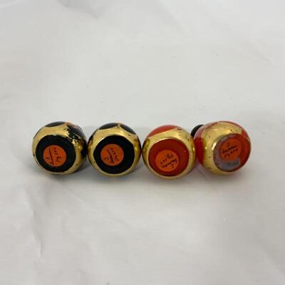 .125. Antique | Sterling Tops | Orange & Black Gilded Salt & Peppers