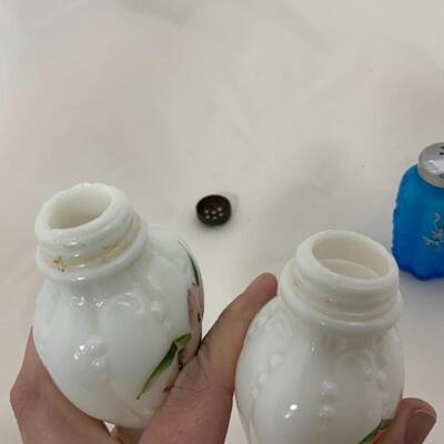 .130. Antique | Satin Glass | Milk Glass | Hand Painted Shakers