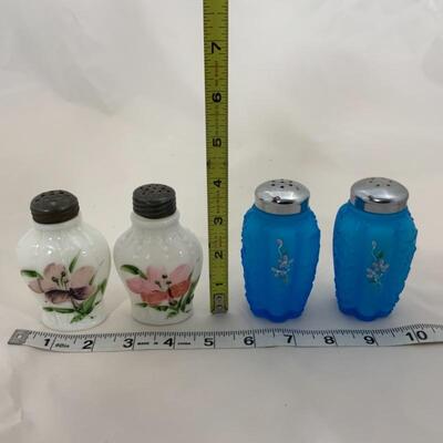 .130. Antique | Satin Glass | Milk Glass | Hand Painted Shakers
