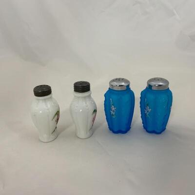 .130. Antique | Satin Glass | Milk Glass | Hand Painted Shakers