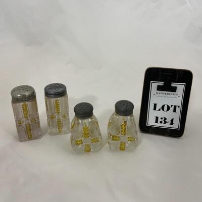 .134. Antique | Clear & Yellow Pressed Glass Shakers