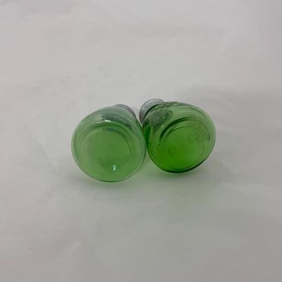 .136. Antique | Green Depression Salt and Pepper with Tray