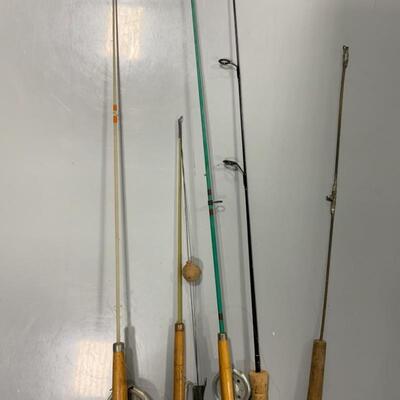 .149. Vintage | Five Ice Fishing Poles | Wood | Cork