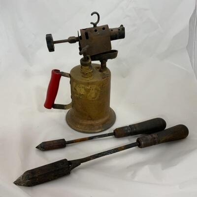 .151. Vintage | Blow Torch & Tools | Two Split Wood Shovels