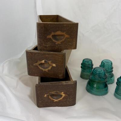 .156. Vintage | Sewing Machine Drawers | Glass Insulators