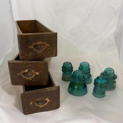.156. Vintage | Sewing Machine Drawers | Glass Insulators