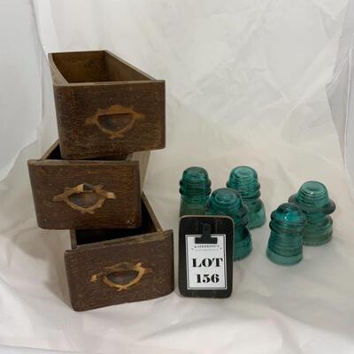 .156. Vintage | Sewing Machine Drawers | Glass Insulators