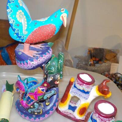Hand Crafted Bird of paradise and candle holder / south america.