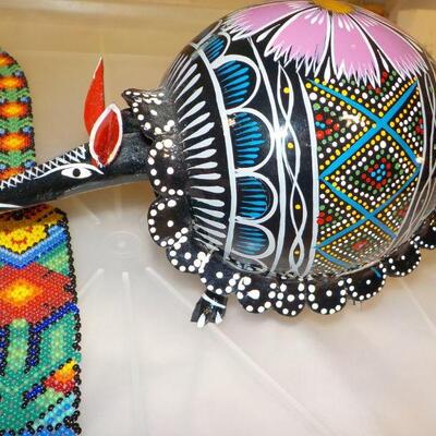 Native American hand made bead Dress and hand painted Armadillo.