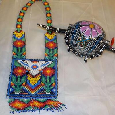 Native American hand made bead Dress and hand painted Armadillo.