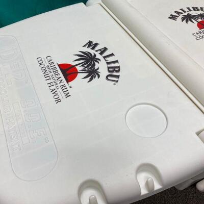 Malibu Rum White Ice Chest Cooler on Wheels with Fold Down Sides & Stools