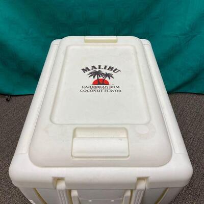 Malibu Rum White Ice Chest Cooler on Wheels with Fold Down Sides & Stools