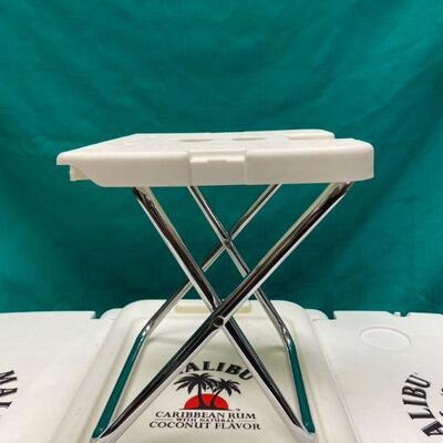 Malibu Rum White Ice Chest Cooler on Wheels with Fold Down Sides & Stools