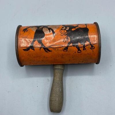 Vintage Tin Halloween Shaker Rattle with Wood Handle