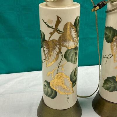 Green and Gold Ivy Pattern Table Lamps