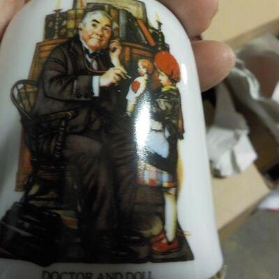 4 collector pieces Norman Rockwell bell, Hummel, Meissen, Brass Elephant.
