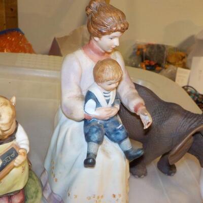 4 collector pieces Norman Rockwell bell, Hummel, Meissen, Brass Elephant.