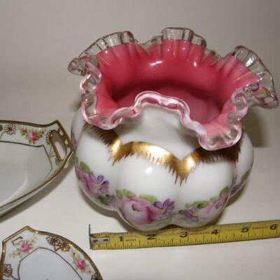 Hobnail vase and Vintage Njppon Server and dishes.