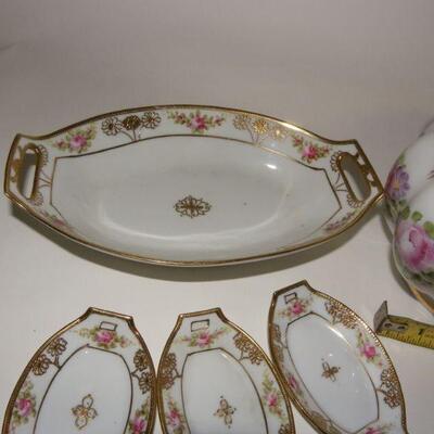 Hobnail vase and Vintage Njppon Server and dishes.