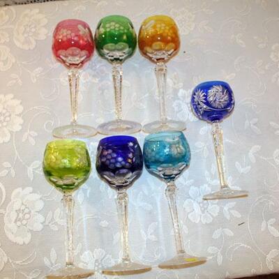Set of 6 Czechoslovakian crystal cut to clear goblets, with one extra similar goblet (#55)