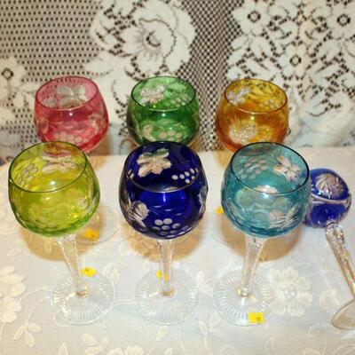 Set of 6 Czechoslovakian crystal cut to clear goblets, with one extra similar goblet (#55)