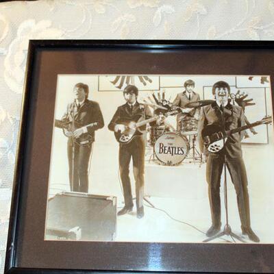 Vintage Beatles black and white photo, framed (#32)