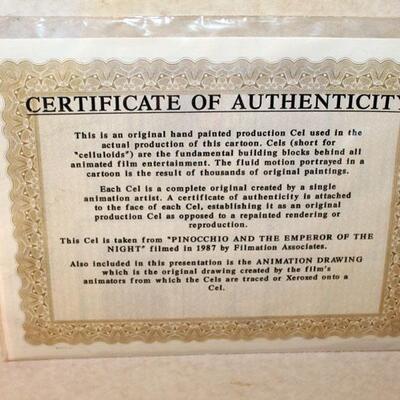 Vintage Pinocchio cell, framed with concept drawing, with COA (#33) 