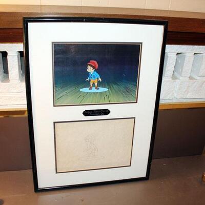 Vintage Pinocchio cell, framed with concept drawing, with COA (#33) 