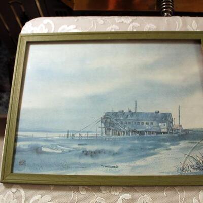 Charles Mulvey print, framed, glass is broken (#35)