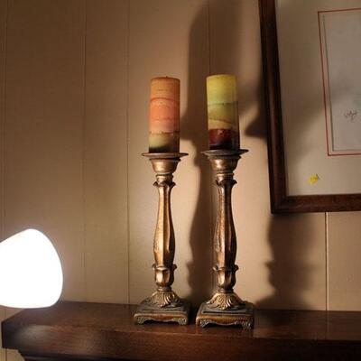 Pair gilt resin candlesticks, 12" (#44)