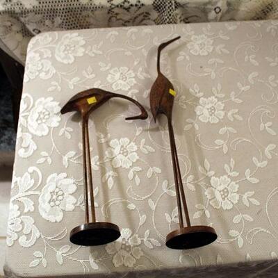 Pair brass crane figures, 19" & 13" (#51)