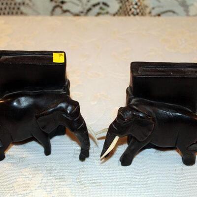 Carved wood Elephant bookends, 4 1/2" (#54)