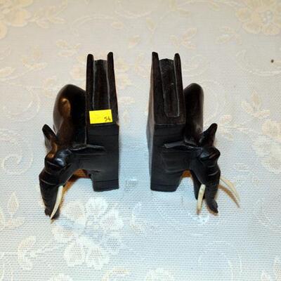 Carved wood Elephant bookends, 4 1/2" (#54)