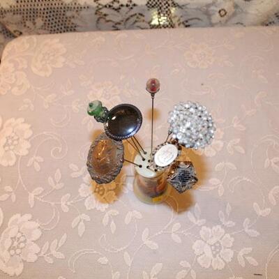Vintage porcelain hat pin stand with 11 hat pins (#56)