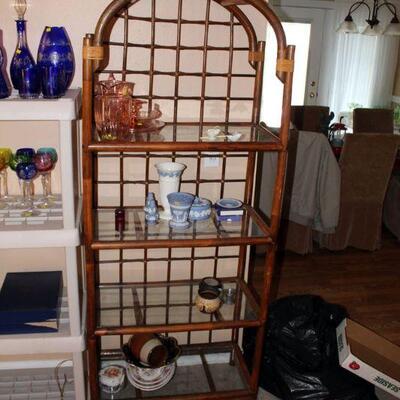 Bamboo and glass 4 shelf open display stand, 70" (#81)