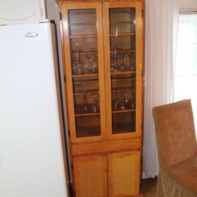 Oak glass fronted cabinet, 76" (#86)