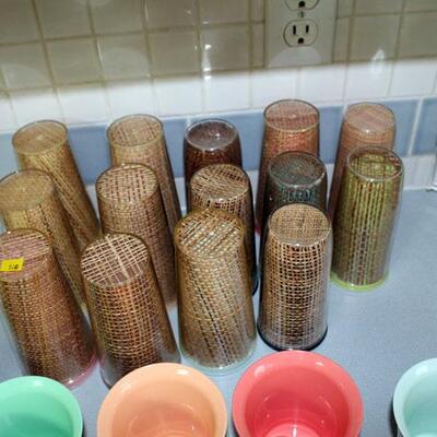 Vintage weave pattern plastic glasses, mugs and coffee cups (#100-102)