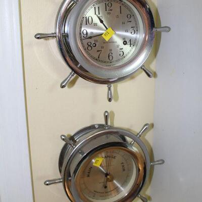 Seth Thomas Ship's wheel clock and barometer, rare nickel finish (#106)
