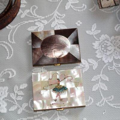 Pair of Vintage mother of pearl over brass cigarette cases (#125)