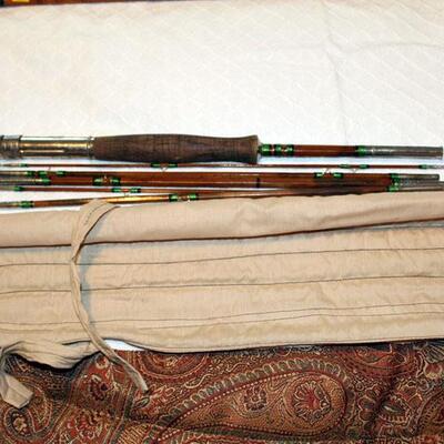 Compactible 6 piece split bamboo fly rod, unsigned (#140)