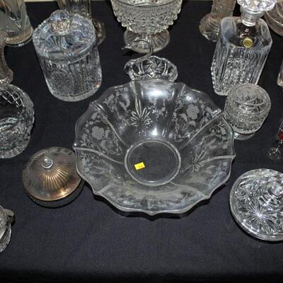 Lot of 57 clear pressed and cut glass items (#148)