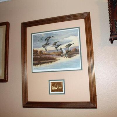 John Meyer Morning in the Platte print, with 22k gold leaf replica stamp, framed (#226)